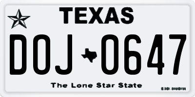 TX license plate DOJ0647
