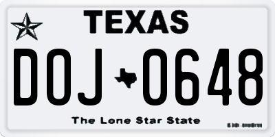 TX license plate DOJ0648