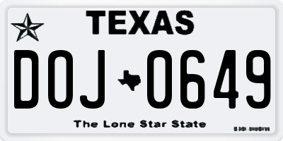 TX license plate DOJ0649