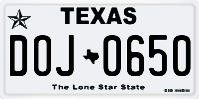 TX license plate DOJ0650