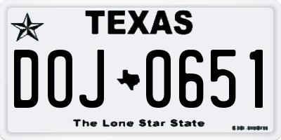 TX license plate DOJ0651