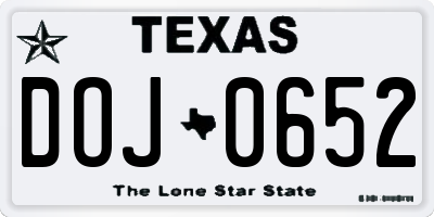 TX license plate DOJ0652
