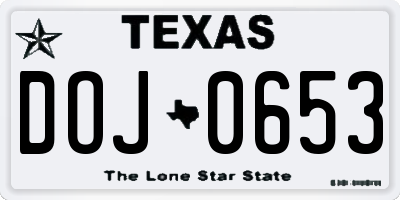 TX license plate DOJ0653