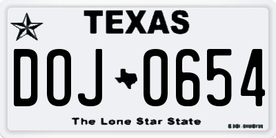 TX license plate DOJ0654