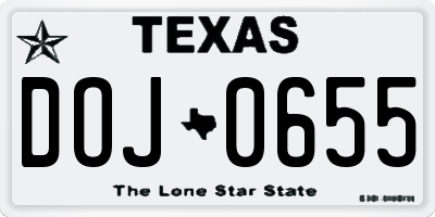 TX license plate DOJ0655
