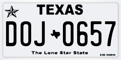 TX license plate DOJ0657