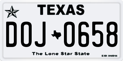 TX license plate DOJ0658