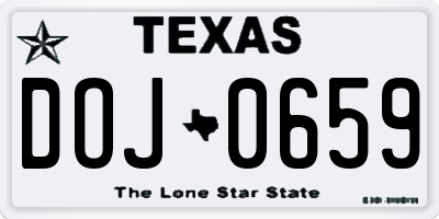 TX license plate DOJ0659