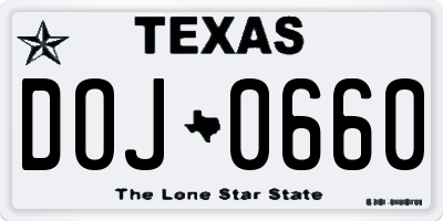 TX license plate DOJ0660