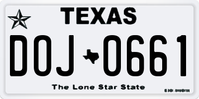 TX license plate DOJ0661