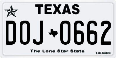 TX license plate DOJ0662
