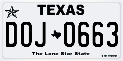 TX license plate DOJ0663