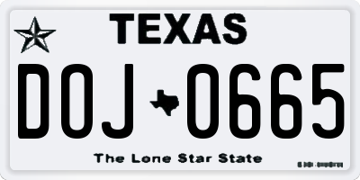 TX license plate DOJ0665