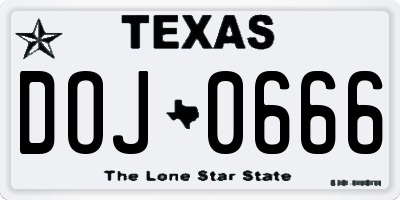 TX license plate DOJ0666