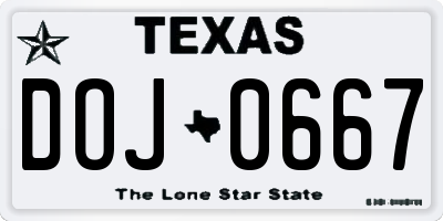 TX license plate DOJ0667