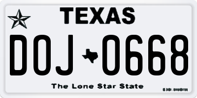 TX license plate DOJ0668