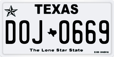 TX license plate DOJ0669