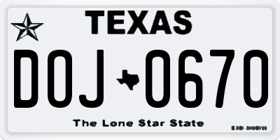 TX license plate DOJ0670