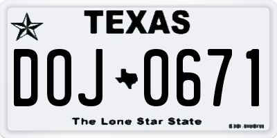 TX license plate DOJ0671