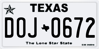 TX license plate DOJ0672