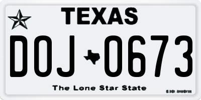 TX license plate DOJ0673