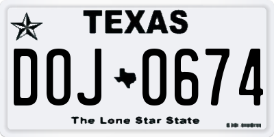 TX license plate DOJ0674