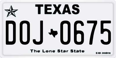 TX license plate DOJ0675
