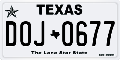 TX license plate DOJ0677