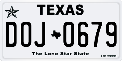 TX license plate DOJ0679
