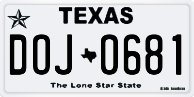 TX license plate DOJ0681