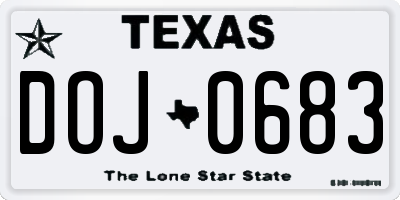 TX license plate DOJ0683