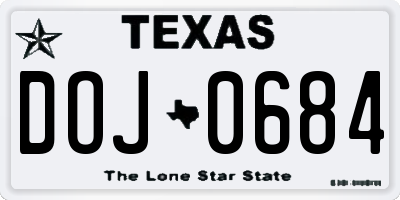 TX license plate DOJ0684