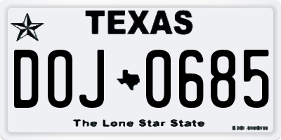 TX license plate DOJ0685