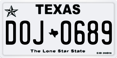 TX license plate DOJ0689
