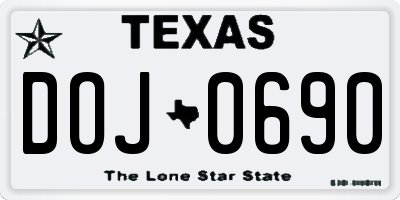 TX license plate DOJ0690