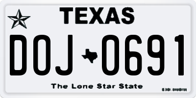 TX license plate DOJ0691