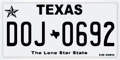 TX license plate DOJ0692