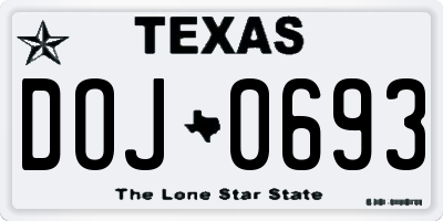 TX license plate DOJ0693