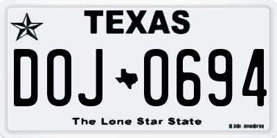 TX license plate DOJ0694
