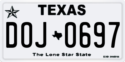 TX license plate DOJ0697