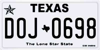 TX license plate DOJ0698