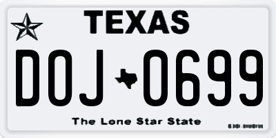 TX license plate DOJ0699