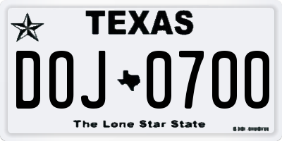 TX license plate DOJ0700