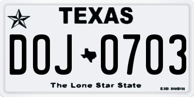 TX license plate DOJ0703