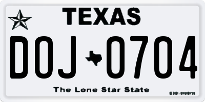 TX license plate DOJ0704