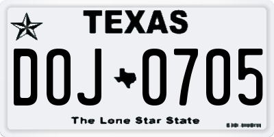 TX license plate DOJ0705