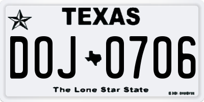 TX license plate DOJ0706