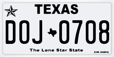 TX license plate DOJ0708