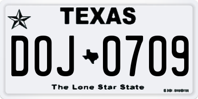TX license plate DOJ0709