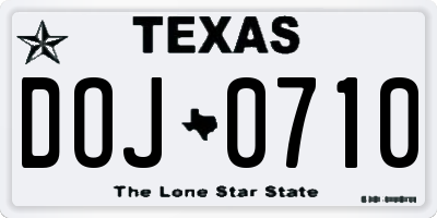 TX license plate DOJ0710